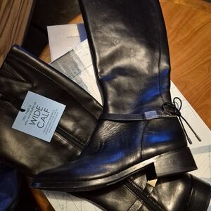 Black Wide Calf Leather Boots